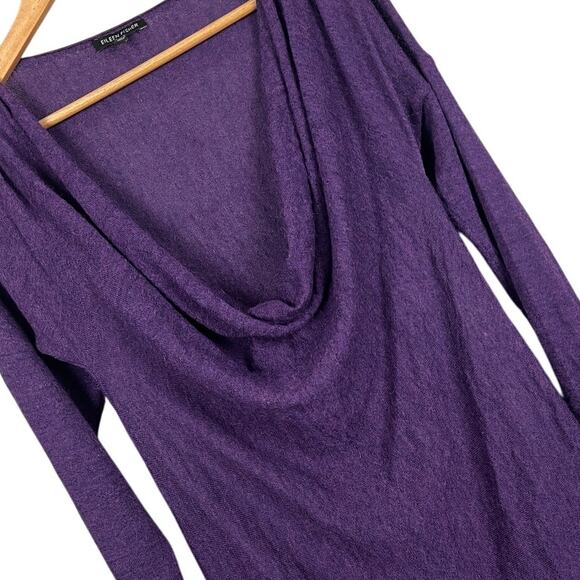 EILEEN‎ FISHER Women's XS Purple 100% Baby Alpaca Drape Neck Lightweight Sweater - Picture 1 of 10